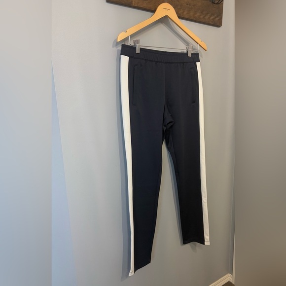 Tory Burch Sport Navy & White stripped casual joggers Small w ankle zippers - Picture 3 of 11